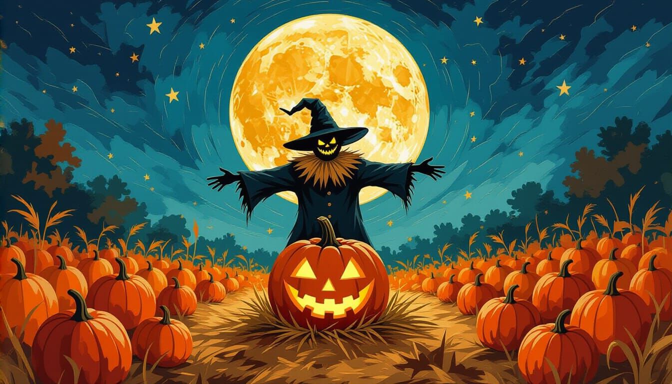 Kafkaesque Scarecrow in Textured Moonlight