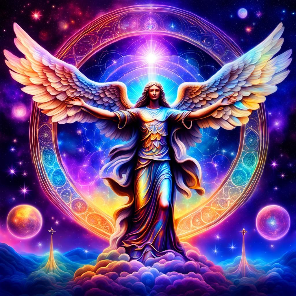 Angels Mastering Balance in Cosmic Astral Illustration