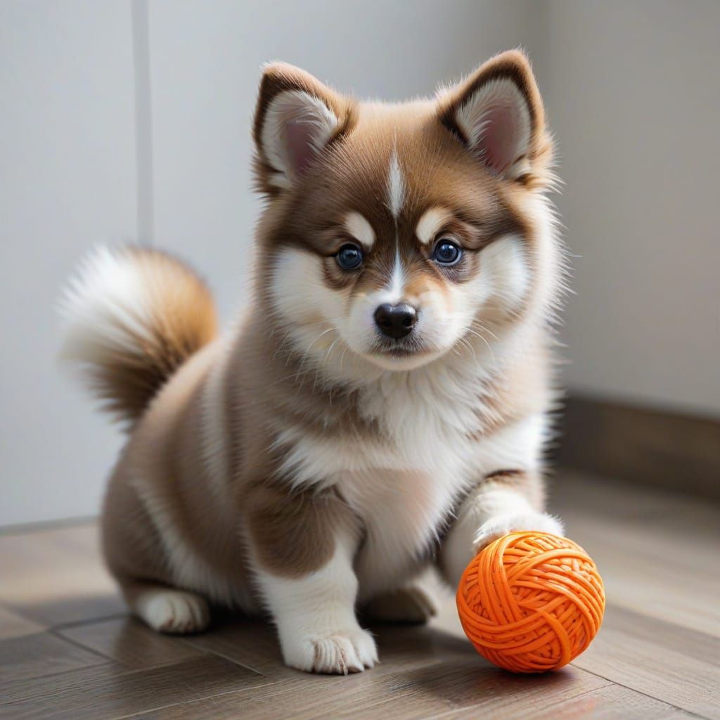 Playful Pomsky Puppy with Toy