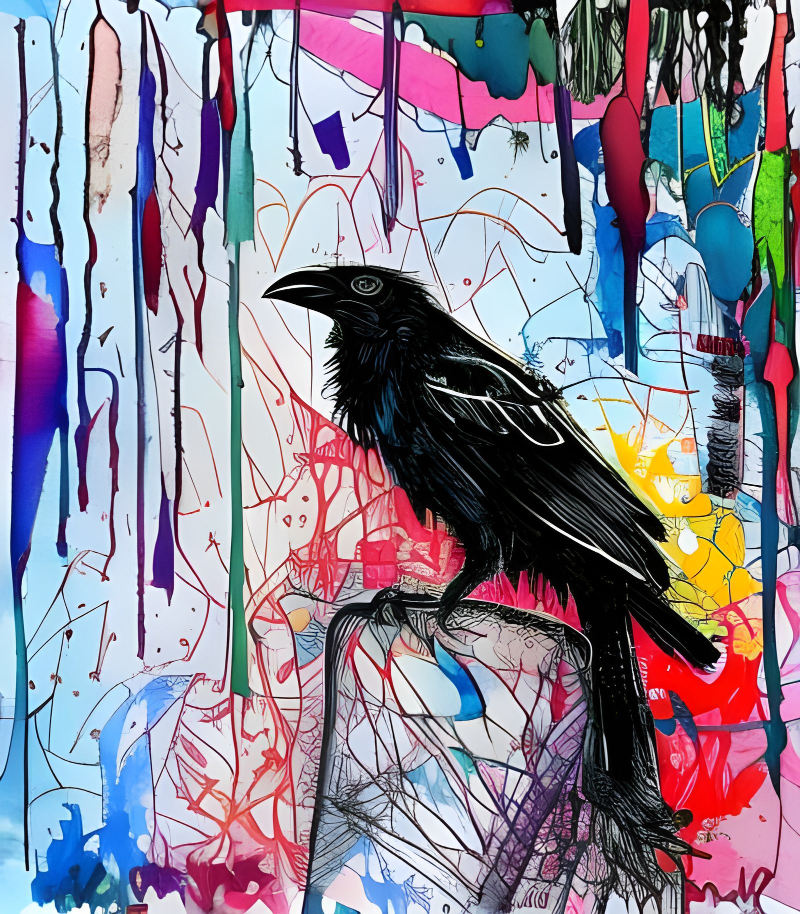 Crow in Vibrant Watercolor Style