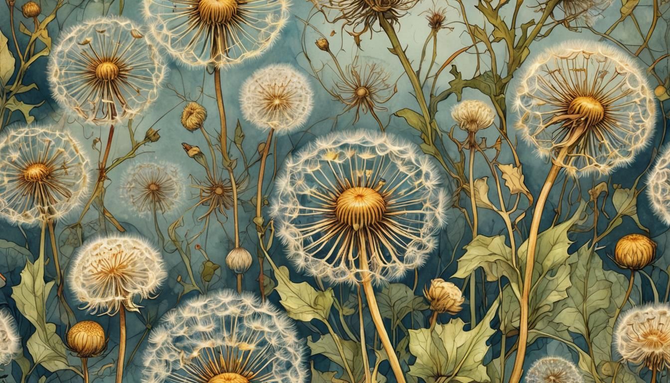 Dandelion Botanical Illustration with Watercolor and Ink
