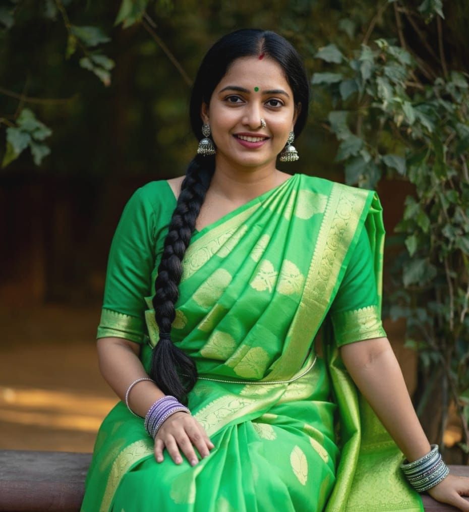 Indian women wearing a fine Chanderi sari