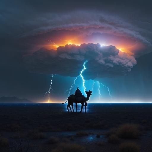 Camel in Stormy Arabian Desert, Van Gogh Style