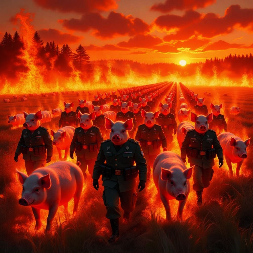 Pigs of War Marching at Dawn: Digital Painting