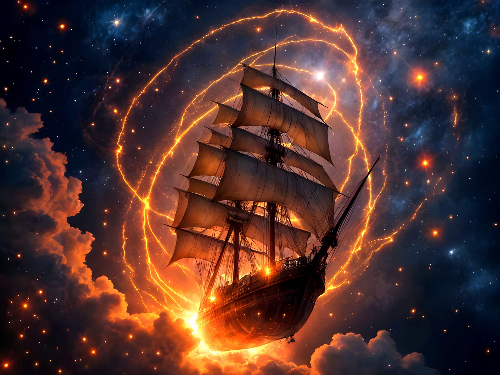 Titanium Airship Soaring Toward Interdimensional Portal