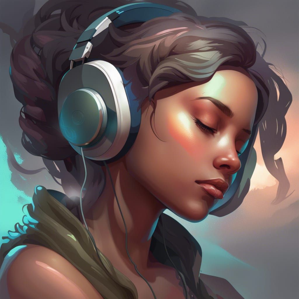 Lo-fi Hip Hop Girl Portrait in Art Nouveau Style