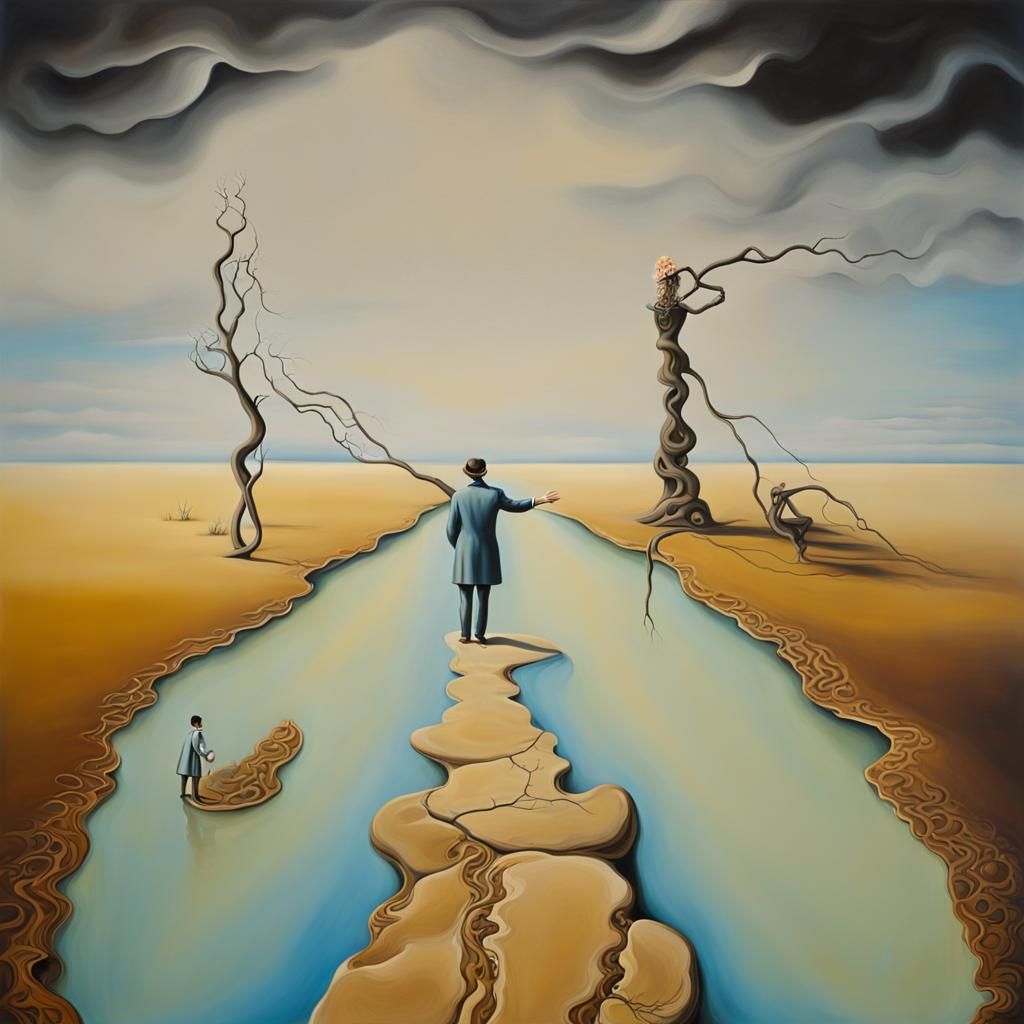 Surreal Melting Roads: A Dali-Inspired Love