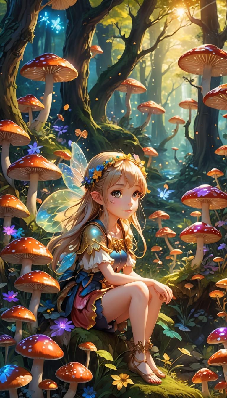 Fantasy Anime Fairy in Enchanted Forest