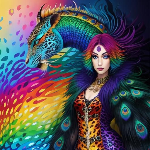Abstract Woman with Rainbow Dragon Scales