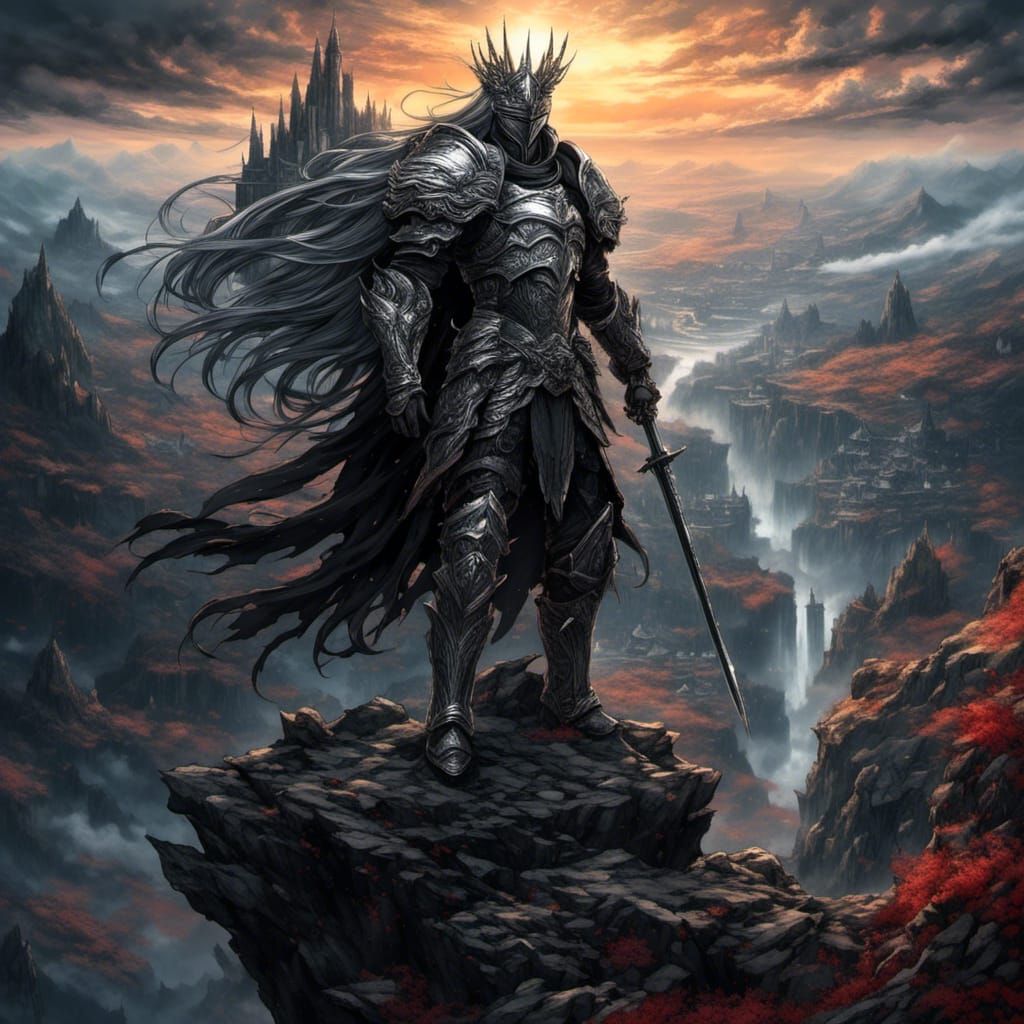 Anime Dark King Portrait with Silver Armor