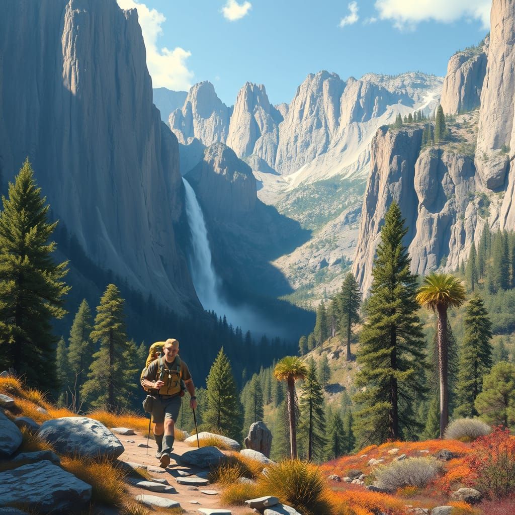 Yosemite Hiker in Wilderness Landscape Art Style