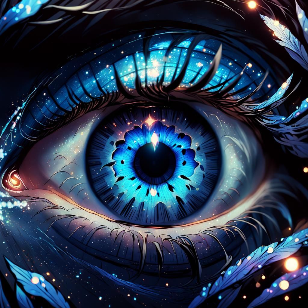 Glowing Blue Eye in Anime Style