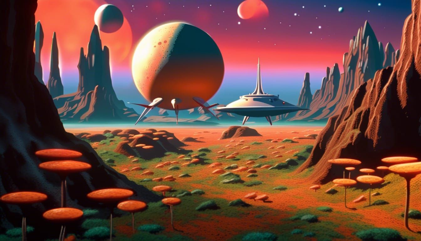 Starship Landing on Lush Alien World