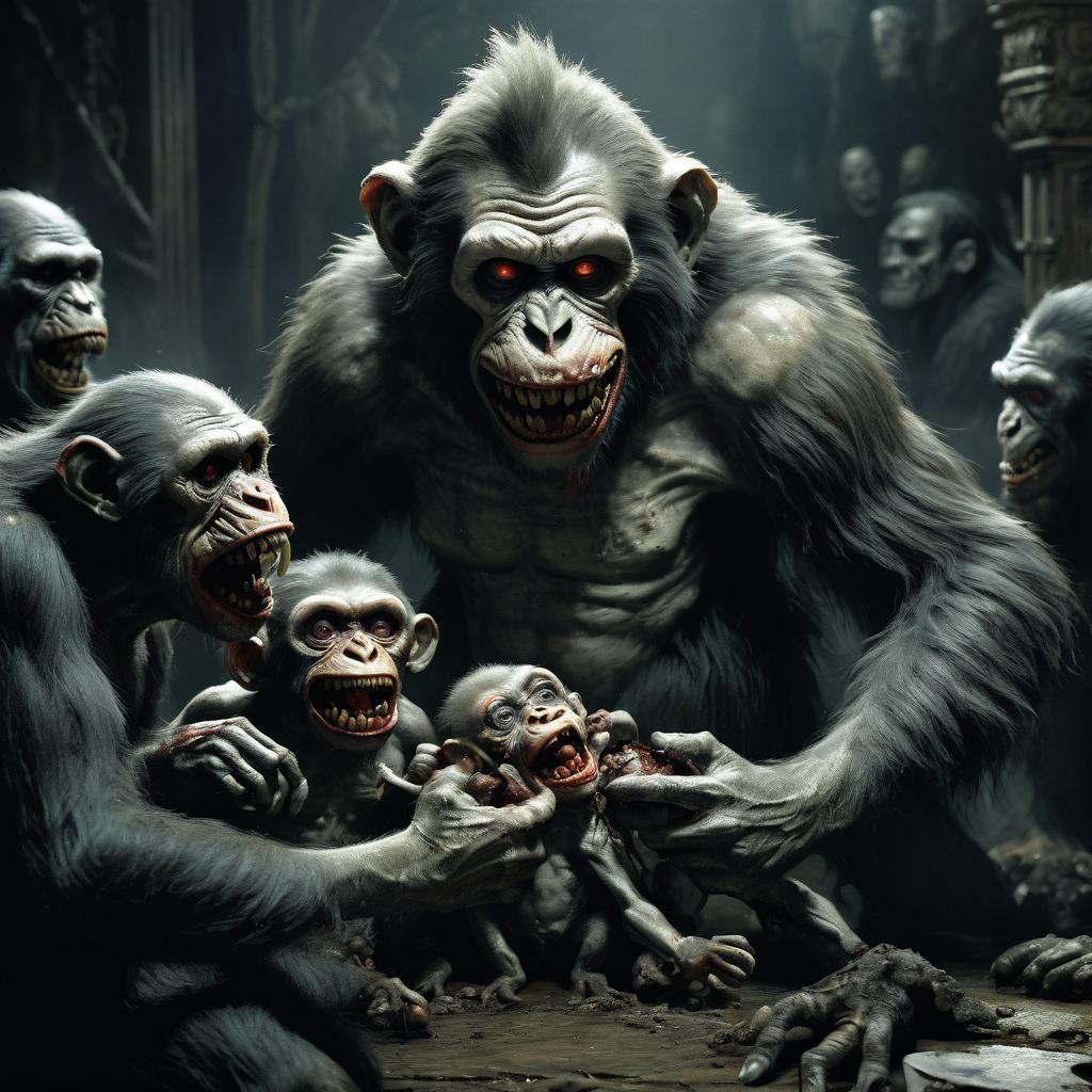 Horrific Zombie Monkey Clowns Feast