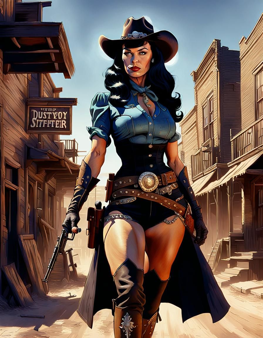 Gunfighter Bettie Page: Dark Fantasy Illustration