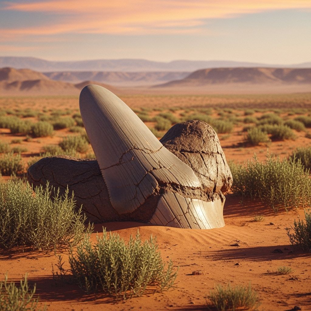 Fossilized Shark Tooth in Western Desert Landscape