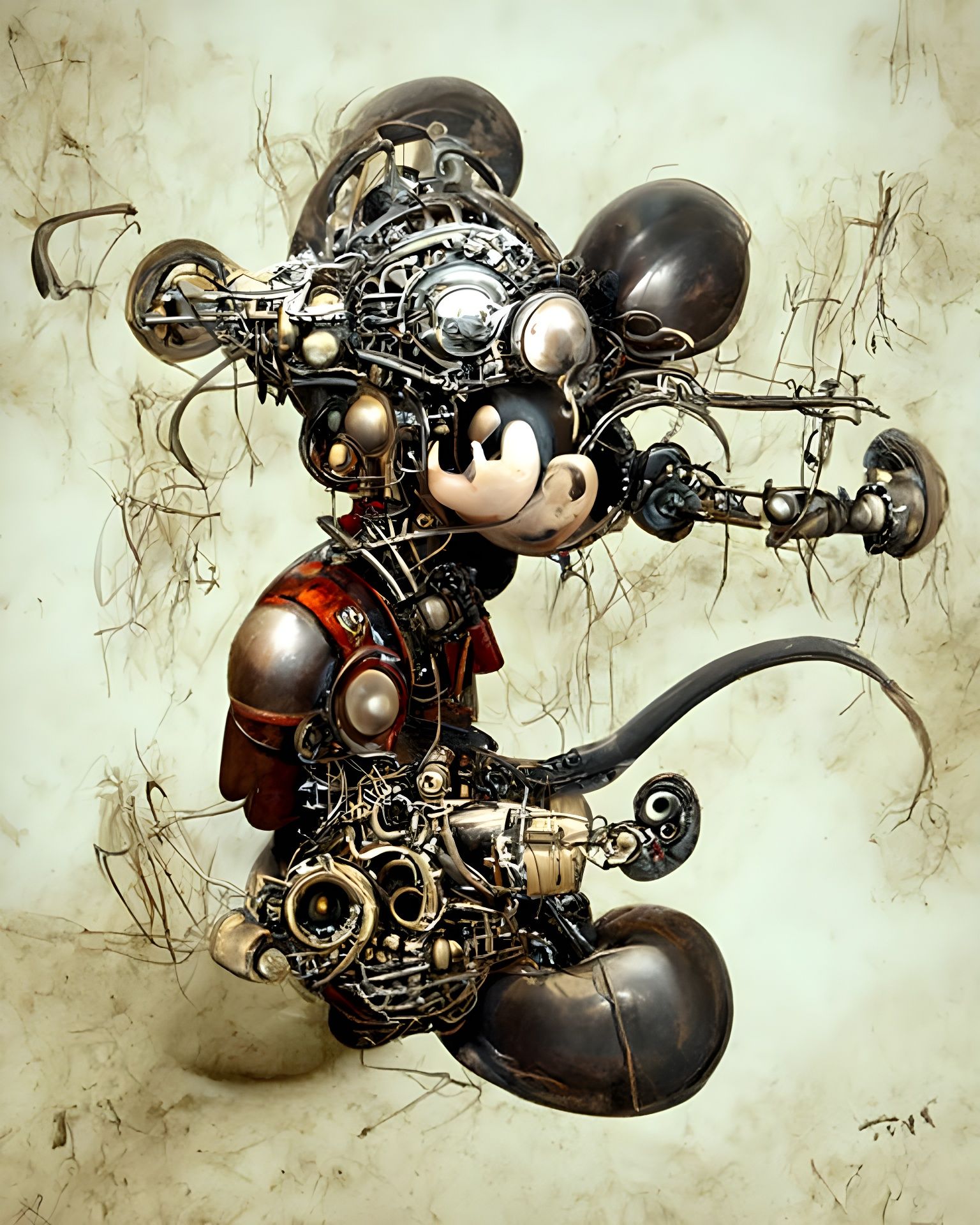 Steampunk Cyborg Mickey Mouse: Biomechanical Marvel