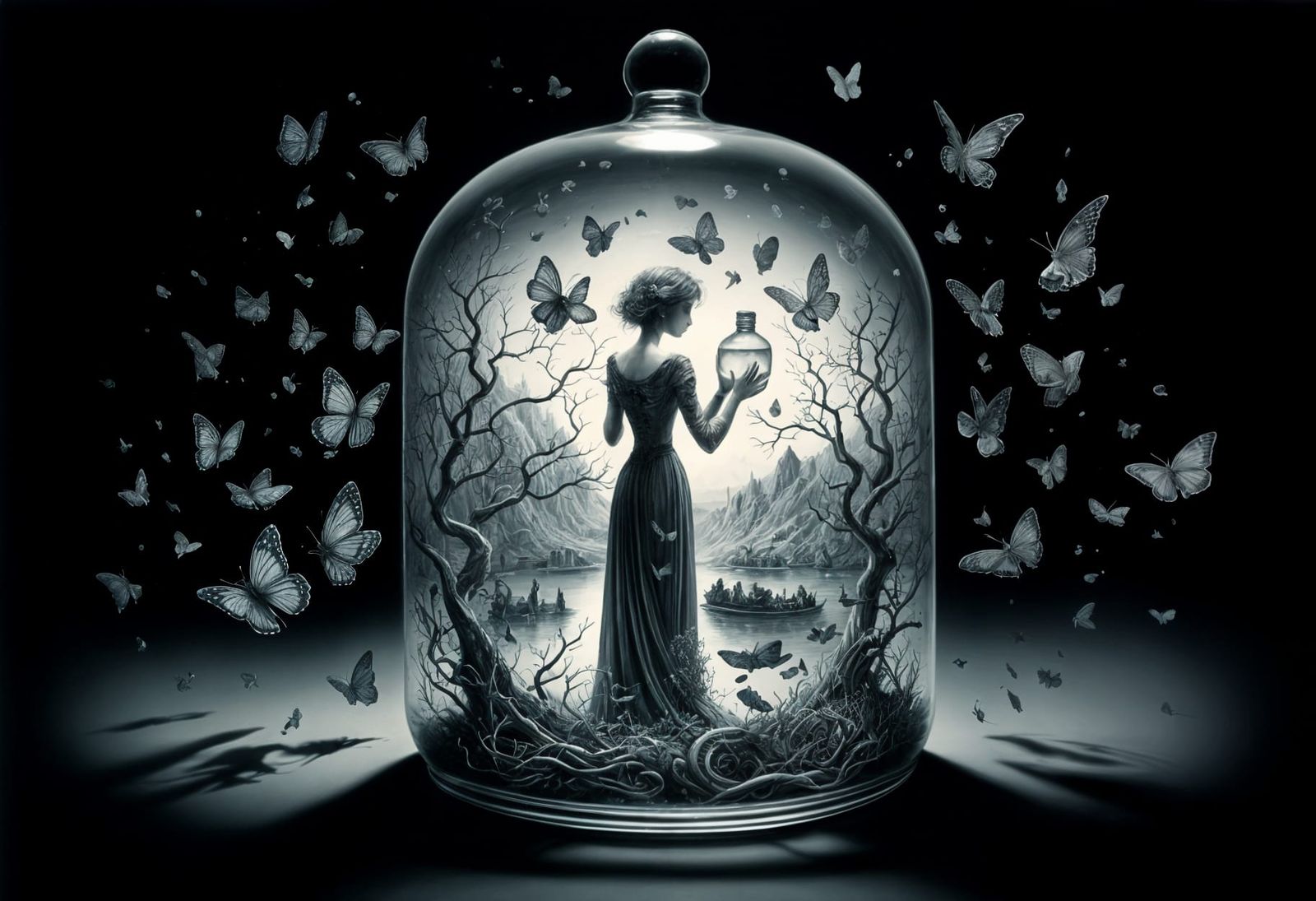 Surreal Bottled Art in Double Exposure Style