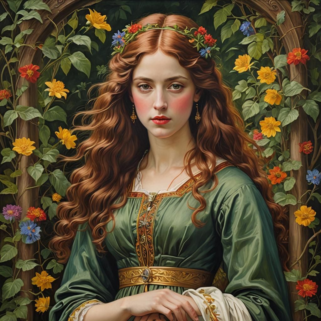 Woman in Pre-Raphaelite Style Oil Portrait