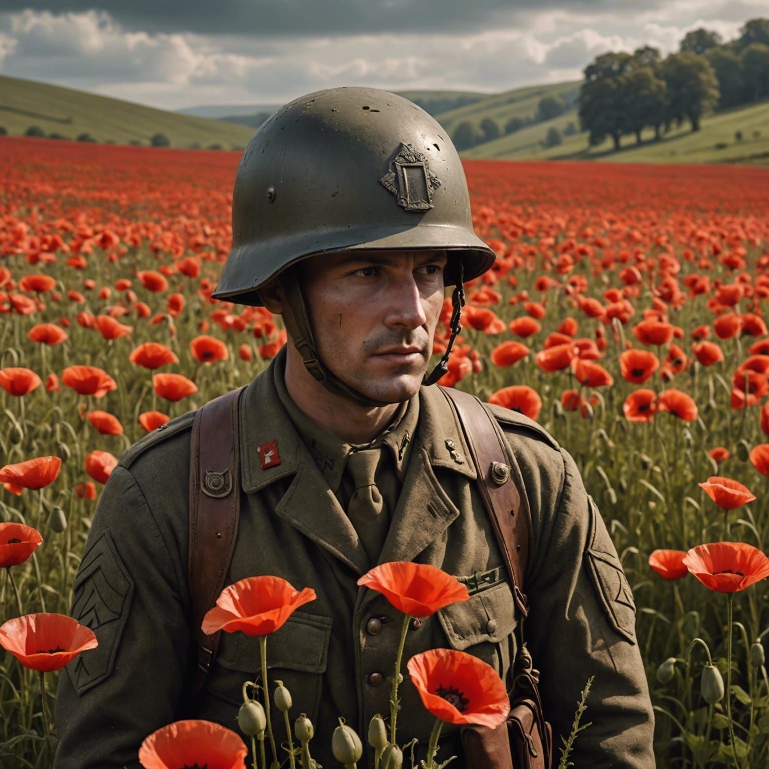 WWII Helmet in Poppy Field: Digital Matte Painting