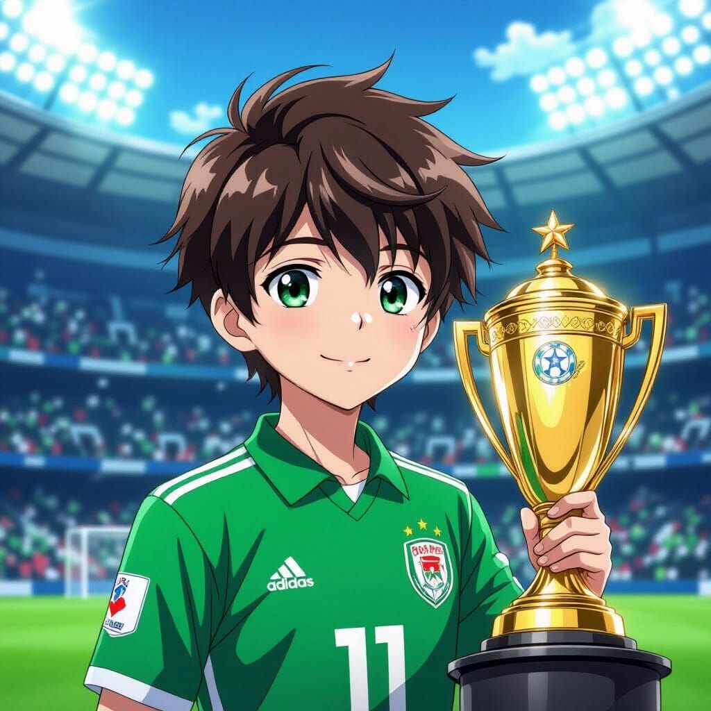 Anime Boy Celebrates Championship Win in Vibrant Digital Art