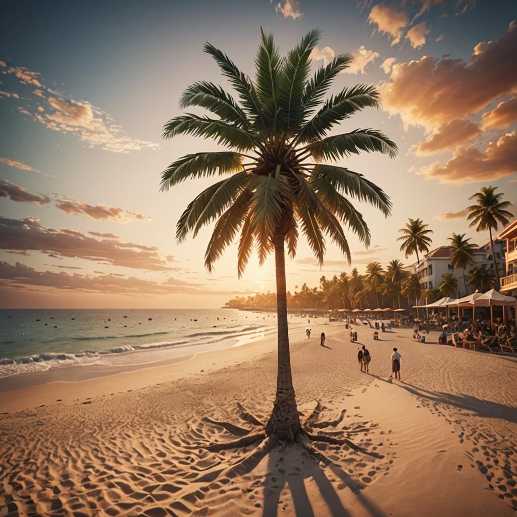 Palm Tree Sunset: Volumetric Lighting Concept Art