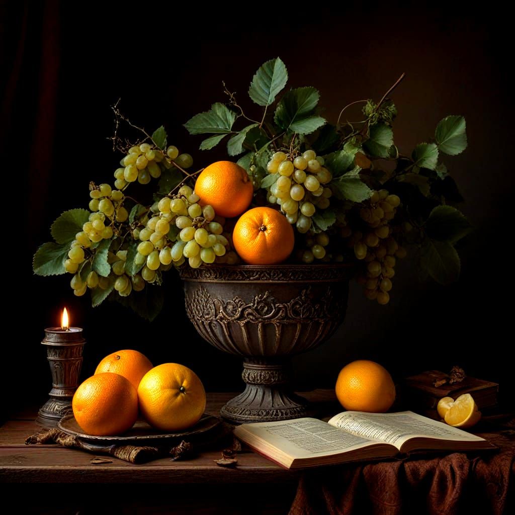 Epic Still Life Masterpiece in Realistic Oil on Canvas Style