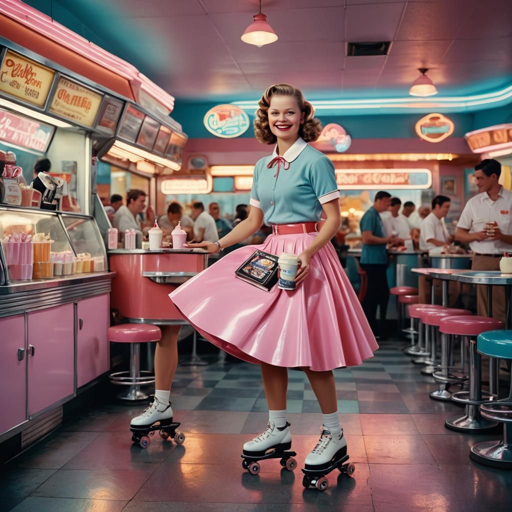 Jodie Foster as 1950s Retro Futurism Waitress