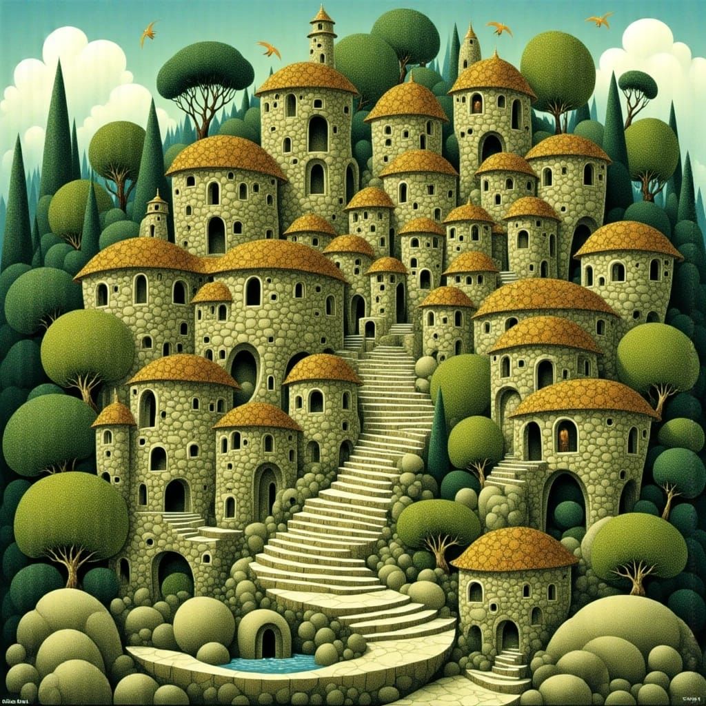 Charming Cat Village in Folk Style