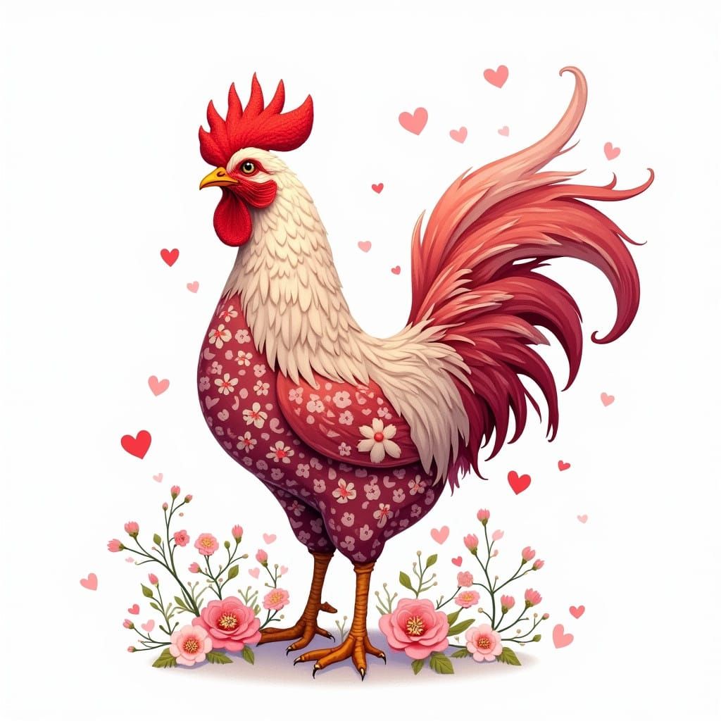 Majestic Ornate Hen in Vibrant Floral Patterns