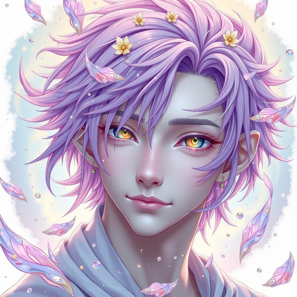 Majestic Cultivator with Flower Petal Hair and Bi-Colored Ey...