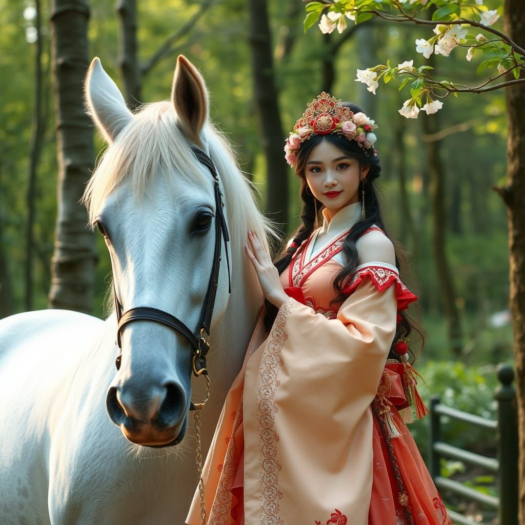 Enchanted Forest: Japanese Princess with White Horse