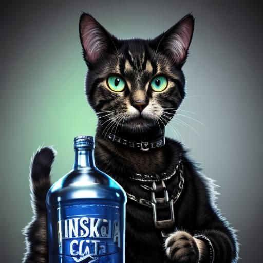Punk Cat Holding Vodka Bottle
