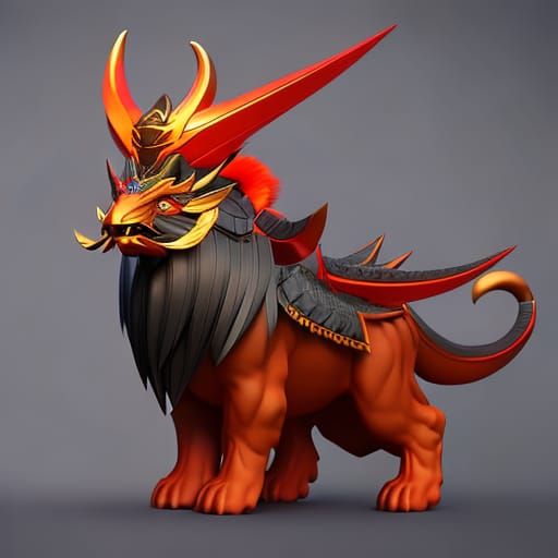 Biblically Accurate Armored Dragon-Lion Angel in Anime Style