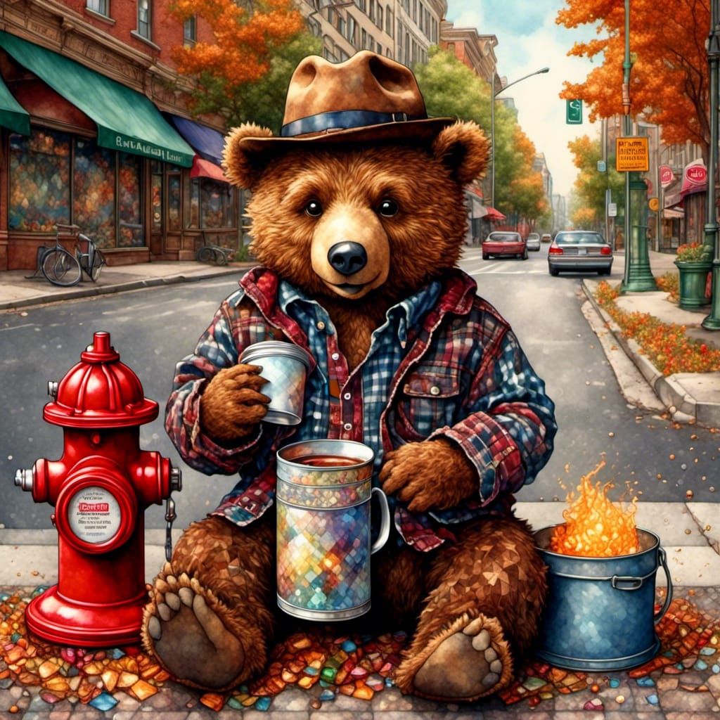 Bear Offers Drink in Storybook Illustration