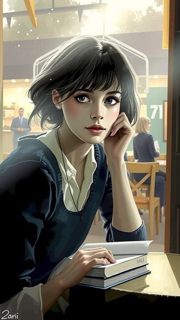 Cozy Cafe Scene: Woman Reading in Sunlight