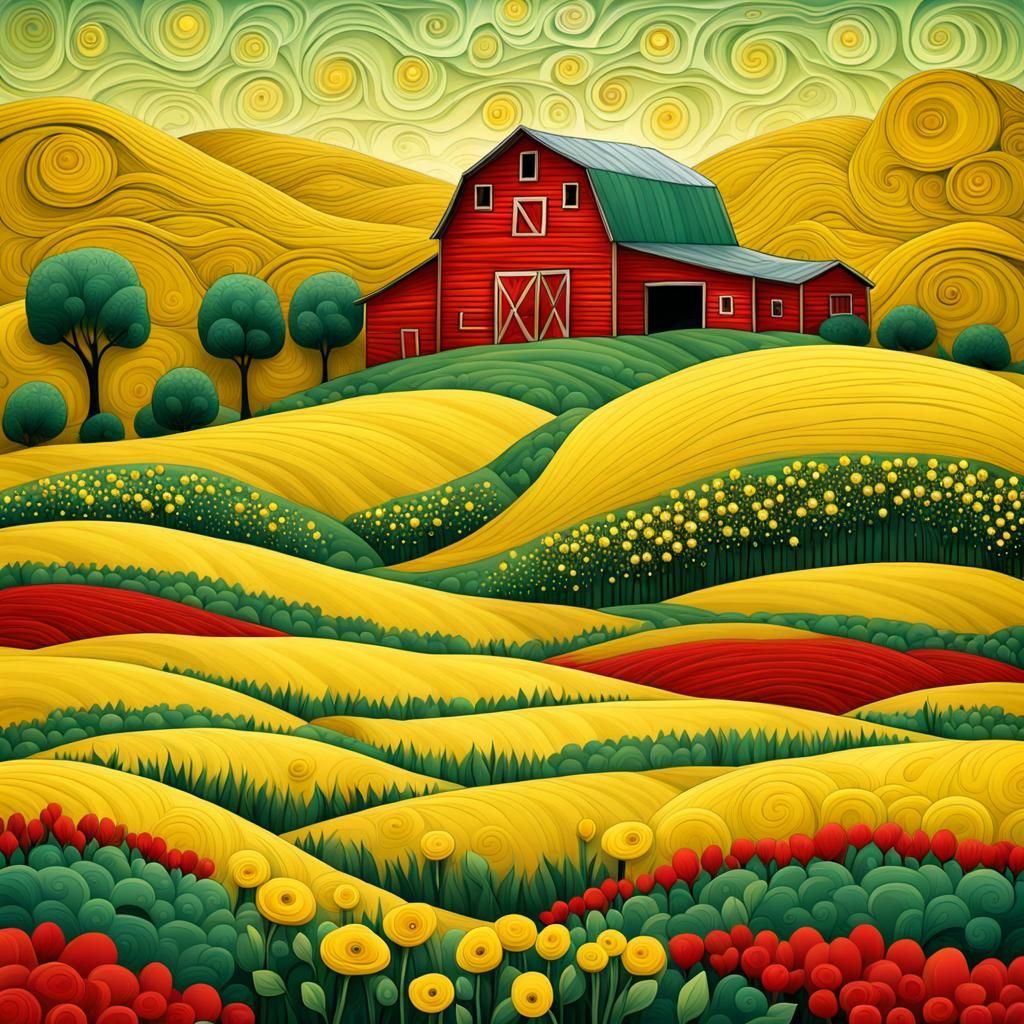 Rolling Hills Landscape in Abstract Vector Style