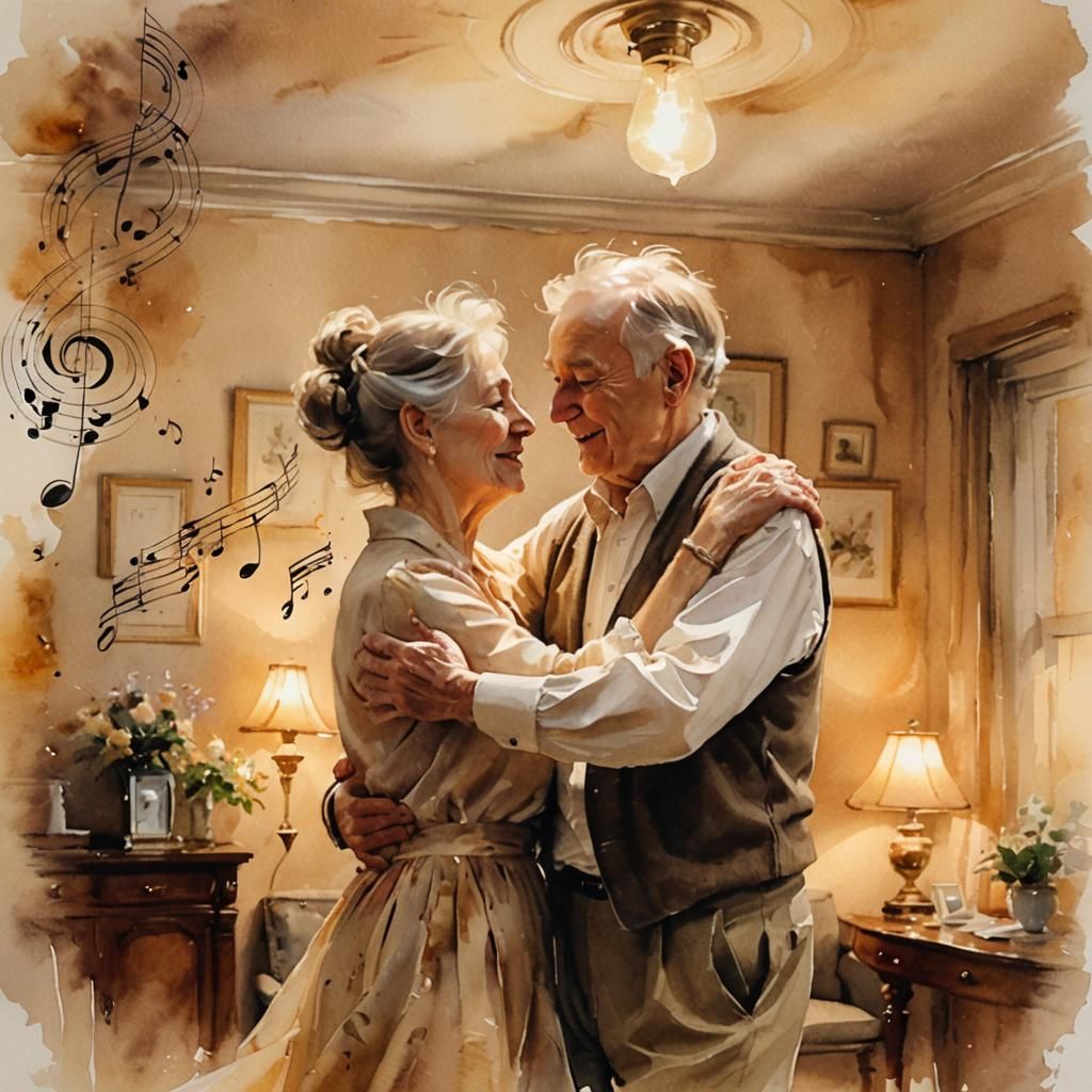 Romantic Watercolour of Couple Dancing in Dreamy Light