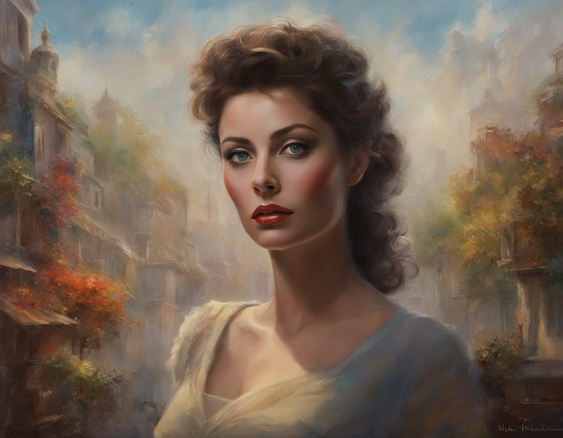 Sophia Loren Portrait in Hyperrealistic Impasto Style