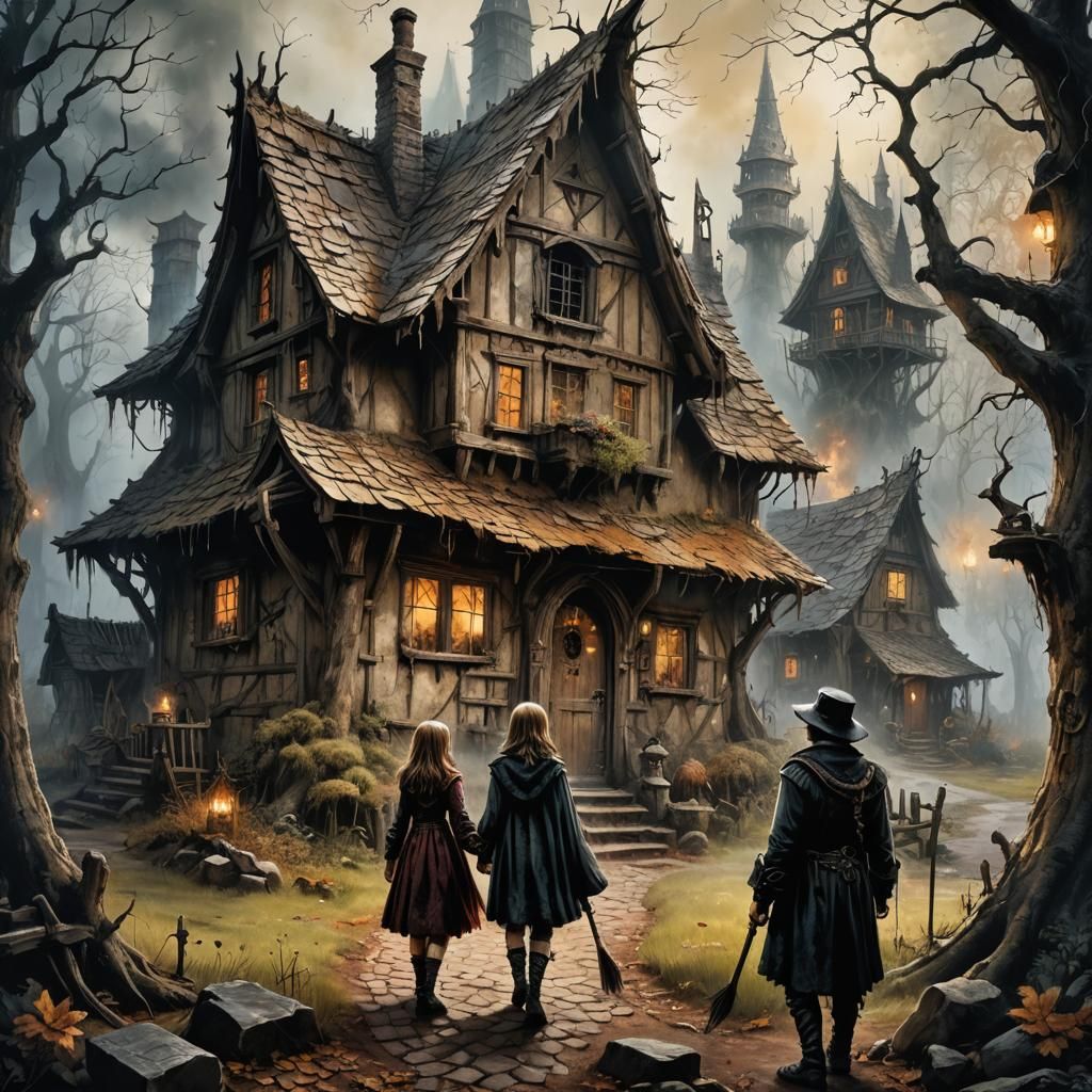 Hansel and Gretel's Mysterious Encounter: Fantasy Illustrati...