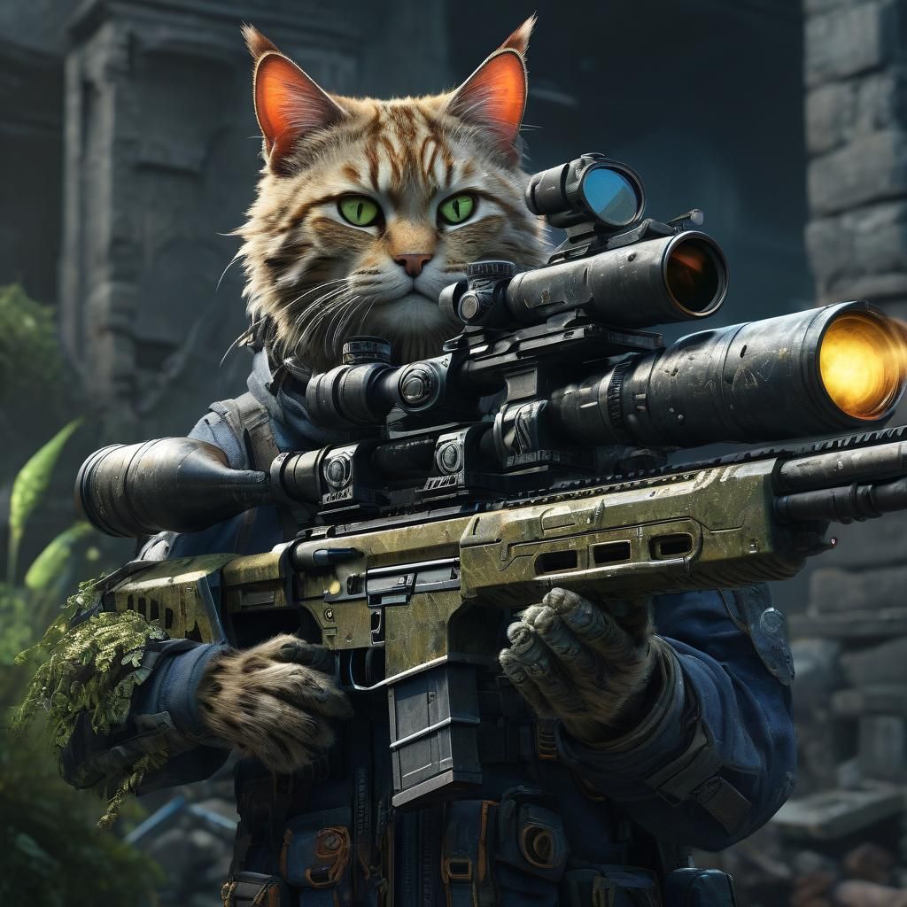 Android Cat Sniper: Detailed Fantasy Concept Art