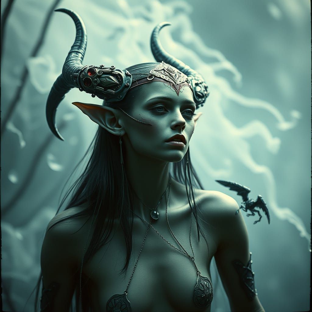 Surreal Dark Elf in Phantasmagoric Bloodpunk Realm