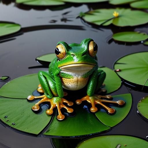 Frog on Lily Pad in Pond