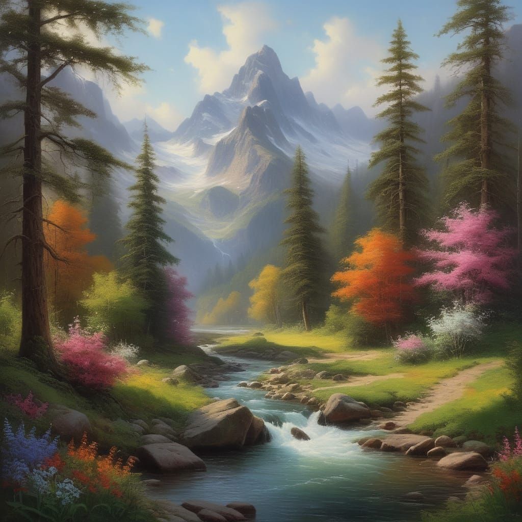Serene Springtime Forest with Winding River in Photorealisti...