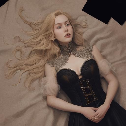 Woman in Black Lace Corset, 3D Rendered Art