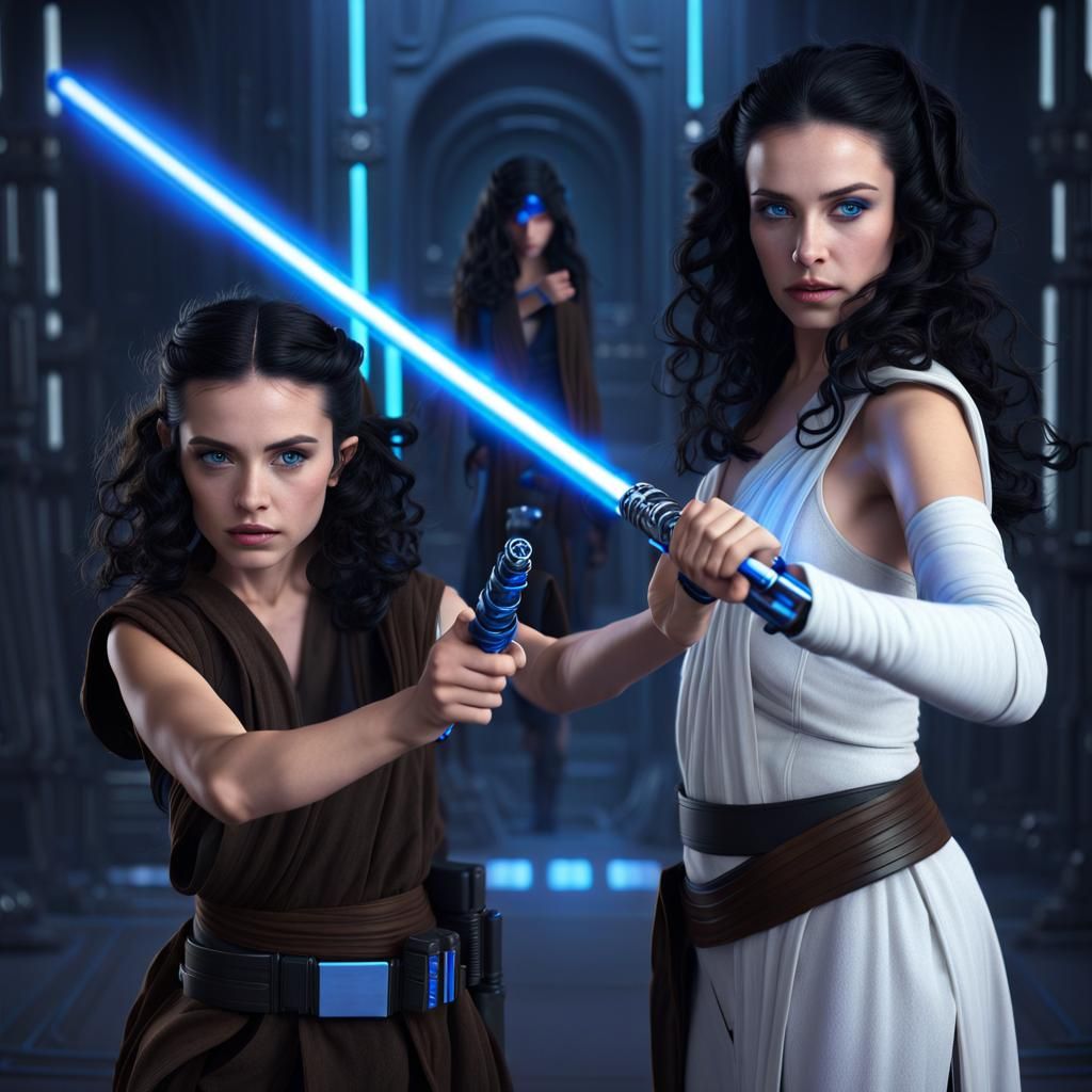 Female Jedi Master Teaching Apprentice, Detailed Fantasy Art
