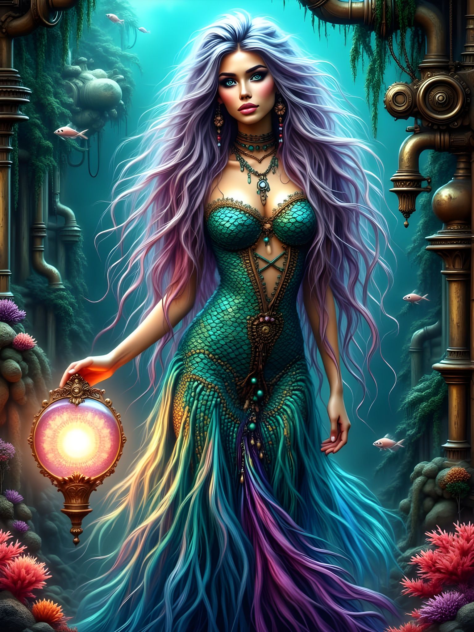 Steampunk Mermaid Goddess in Sunken City