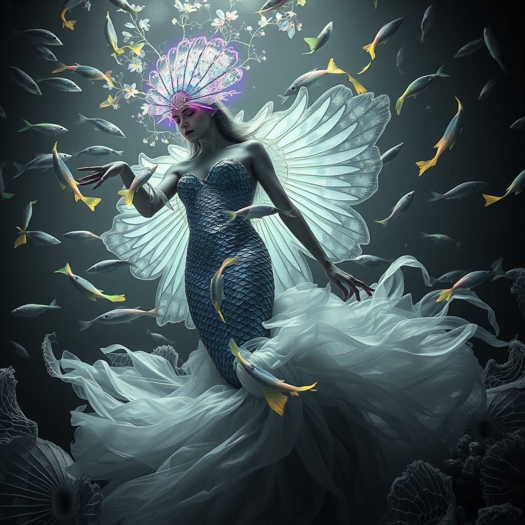 Surrealist Mermaid in a Whimsical Underwater Dreamscape