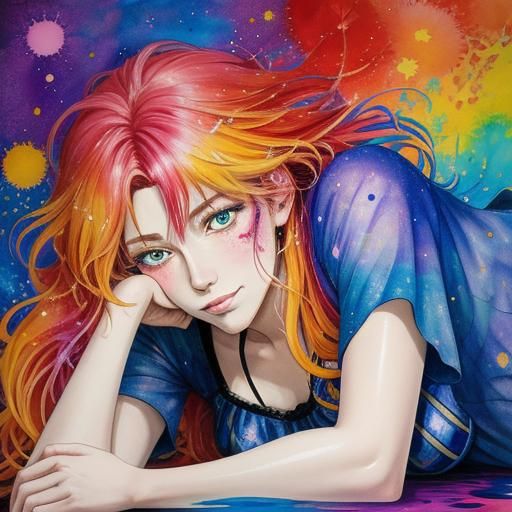 Anime Portrait in Alcohol Ink Splatter Art