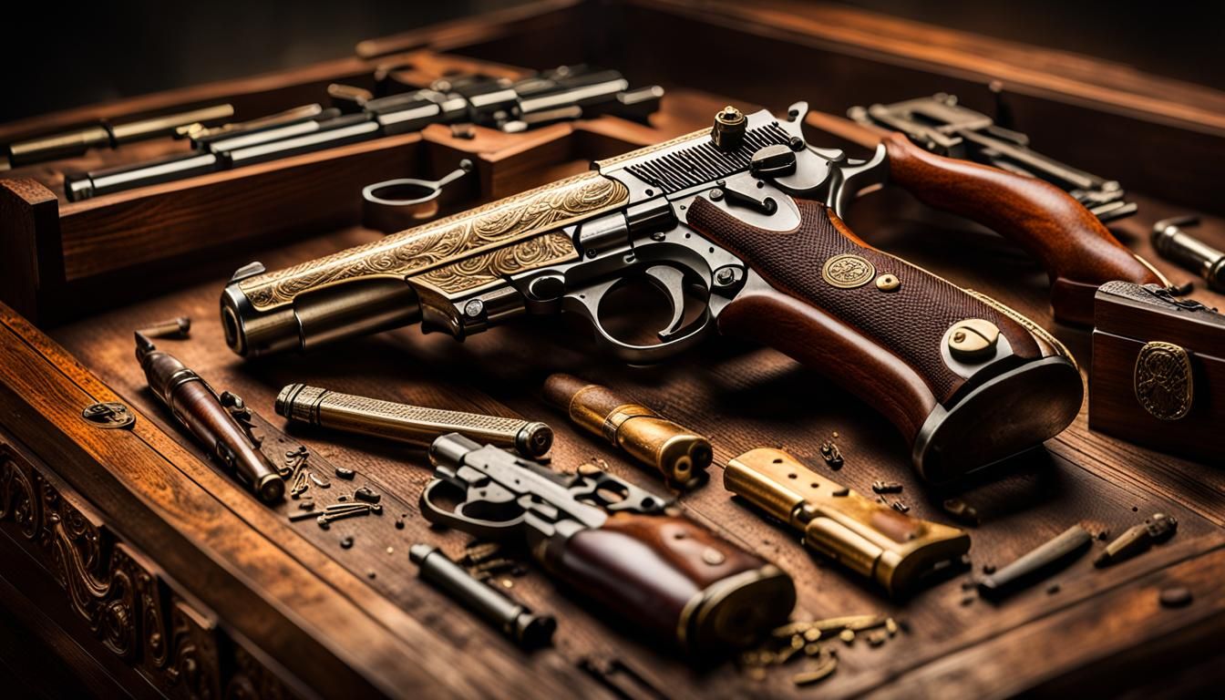 Luger P08 Pistol in Dimly Lit War Museum